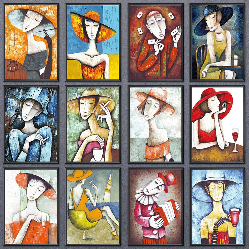 

Модные плакаты и принты в скандинавском стиле, элегантная дама, курительная абстрактная Настенная картина, Картина на холсте, домашний деко...