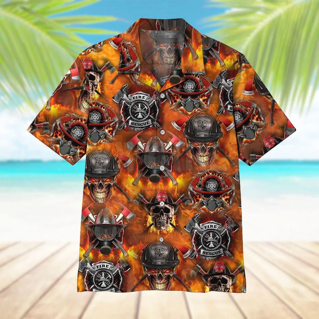 Firefighter Skull 3D All Over Printed Hawaiian Shirt Men's For Women's Harajuku Casual Shirt Unisex