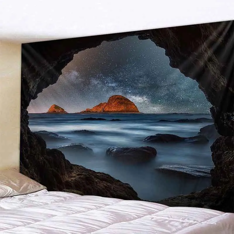

Cave Starry Tapestry Sea Sunrise Sunset Wall Hanging Bohemian Home Decor Living Room Bedroom Background Cloth Beach Mat Sheet