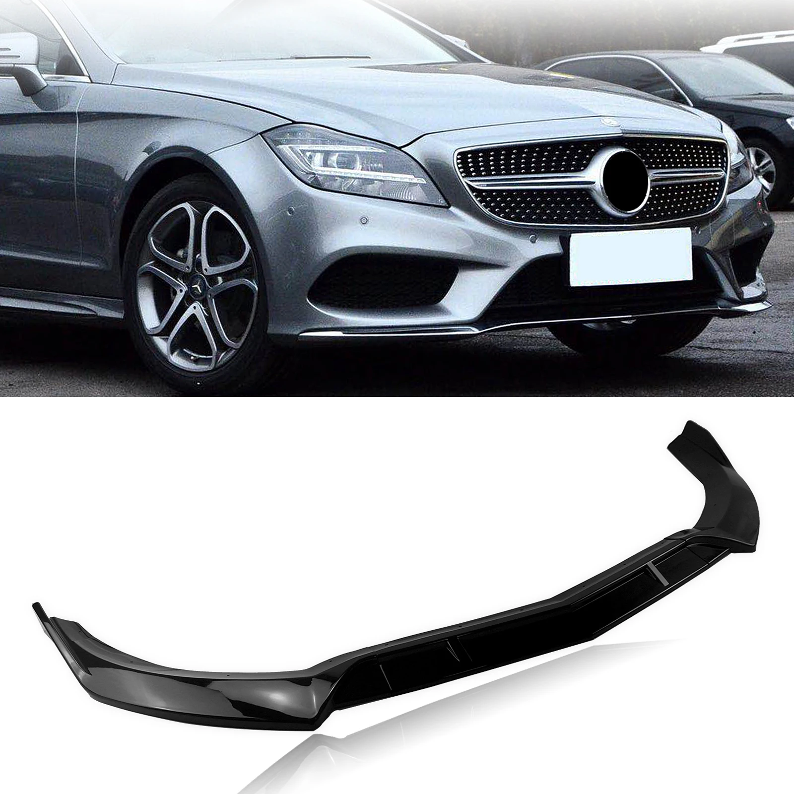 

Передний бампер, спойлер, губа для Mercedes-Benz CLS W218 CLS550 CLS400 CLS500 2015-2018, глянцевый черный Автомобильный разделитель, пластина, лезвие, кузов