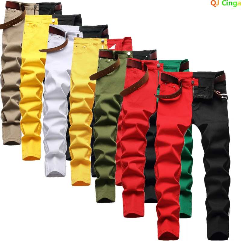 's Fashion Casual Trousers And Shorts Red Green Yellow Denim Pants 28-38