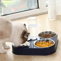 Pet Bowl Cat Double Bowls Food Water Feeder with Auto Water Dispenser Wet and dry separate bowls For Cats Dog Three Bowls