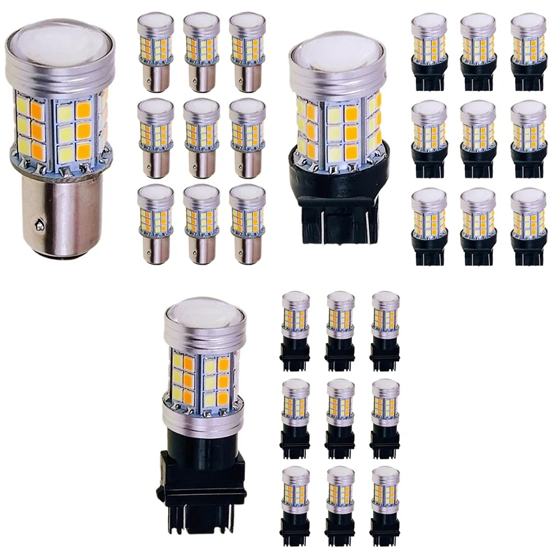 

10PCS LED Bulb Dual Color Light Car Turn Signal Lamp White+Yellow