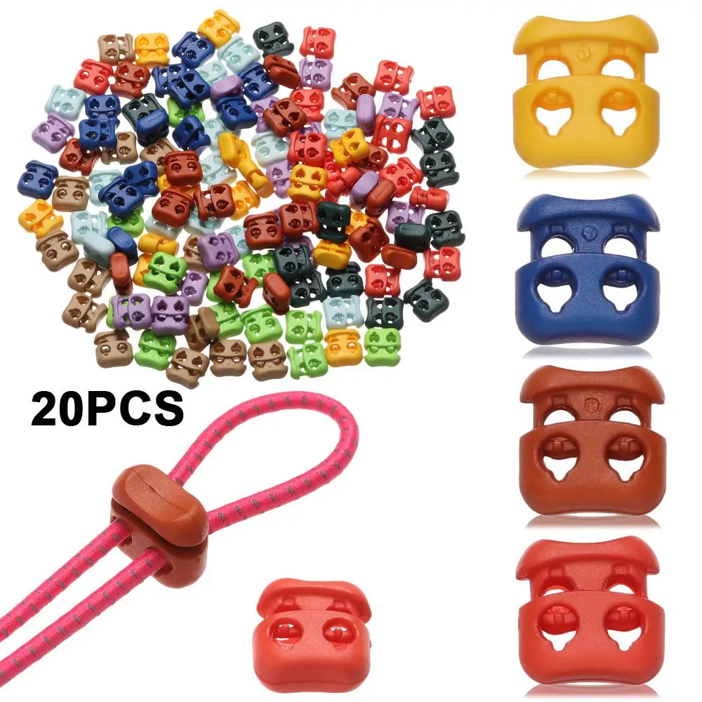 

20pcs Plastic 16*16mm 4mm Double Hole Apparel Shoelace Buckle Bean Toggle Clip Sportswear Accessories Stopper Cord Lock