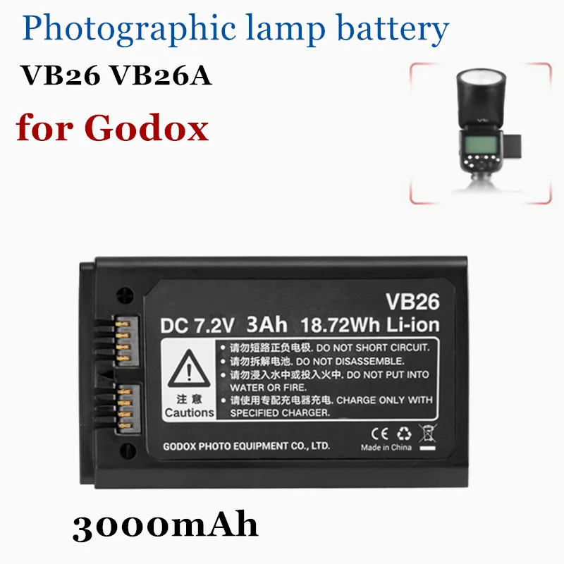 

7.2v Photographic Lamp VB26 VB26A Li-ion Battery 3000mAh Replacement Battery for Godox V1S V1C V1N V1F V1O V1P Round Head Flash