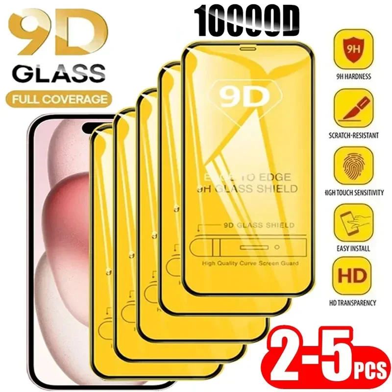 

Закаленное стекло 9D для защиты экрана, Защитное стекло для IPhone 15 14 13 12 11 Pro Max X XR XS Max 7 8 14 Plus, 2-5 шт.