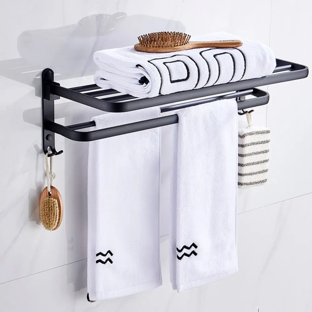 

With Hook Towel Bar Shelf Storage Wall Mount Towel Rack Shower Hanger Bath Holder