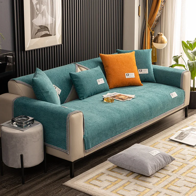 

1PC Chenille Couch Cover Solid Color Sectional Sofa Towel for Living Room Furniture Protector Slipcovers Non-slip Cushion Towels