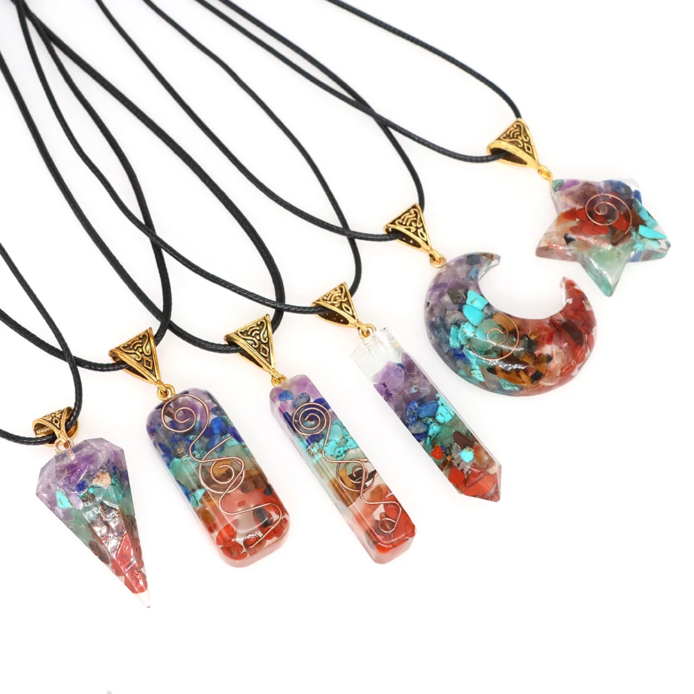 

7 Chakra Reiki Healing Crystal Necklace Natural Orgone Energy Stone Pendant Pendulum Amulet Yoga Spiritual Jewelry for Men Women