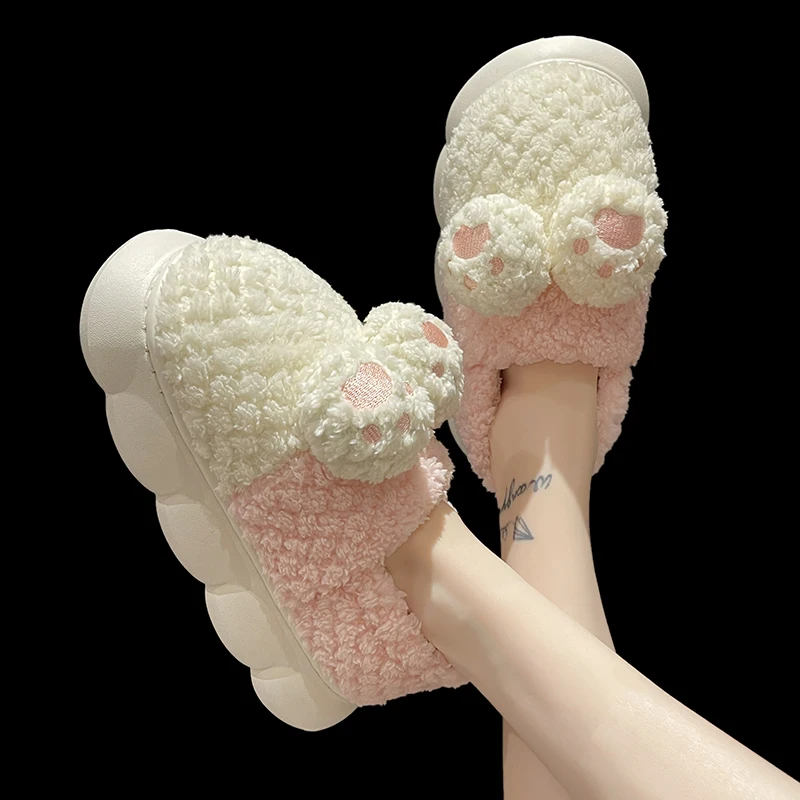 

Low Heels Winter Shoes Women Clogs Platform Comfortable Creepers Fabric Slipper Floral Basic Flock PU Appliques Slides Cover