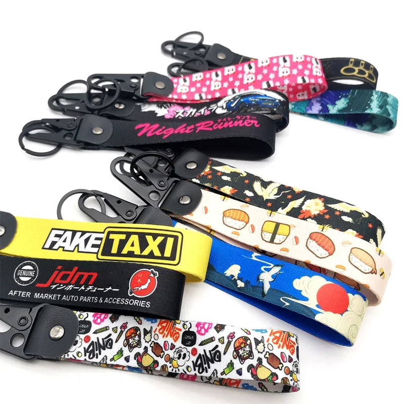 New JDM Style Key Ring Lanyard Tags Japanese sushi Strap Tow Sides Thermoprint Racing Car Motorcycle Keychain Accessory