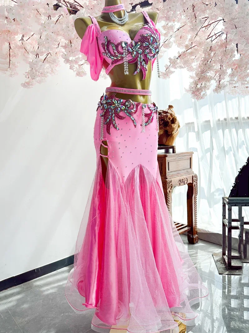 Женский костюм для танца живота длинная сетчатая юбка с вышивкой из бисера