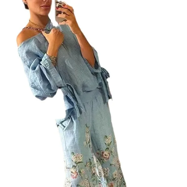 Осенний элегантный модный женский комплект с принтом из двух предметов