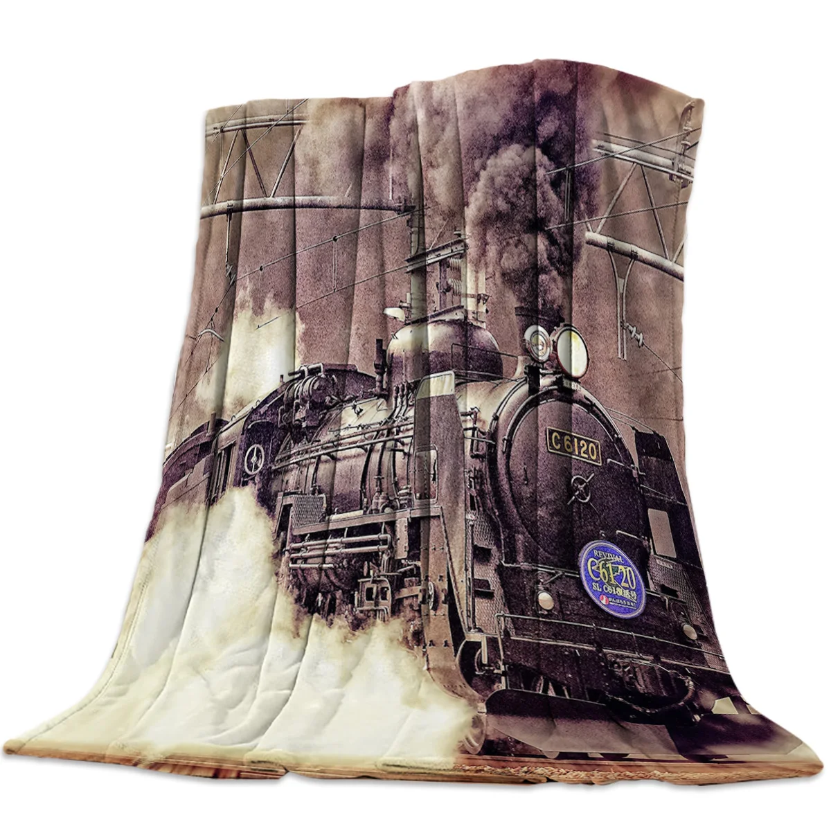 

Steam Age of Old Trains Soft Lightweight Warm on Sofa Couch Bed Home Decorate Kids Adults Gifts Travel Flannel Throw Blankets