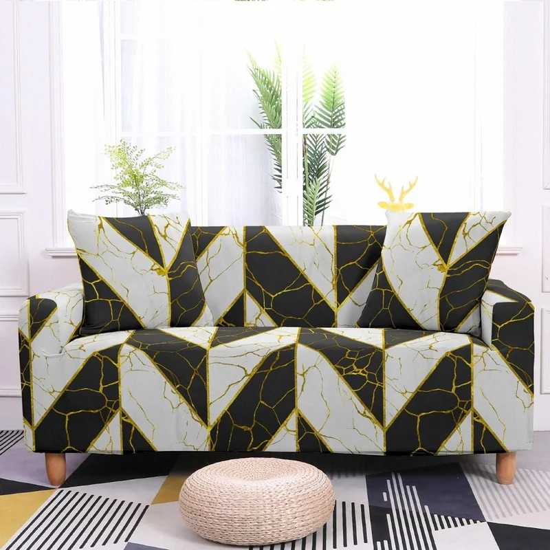

Plaid Printing All-inclusive Stretch Sofa Cover Marble Grain Armrest Couch Covers Removable Slipcover Washable Home Decor