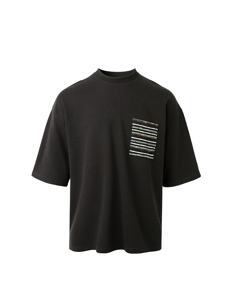 Футболка Datzko23ss с полосатым карманом плотная тяжелая текстура вырезом на плече