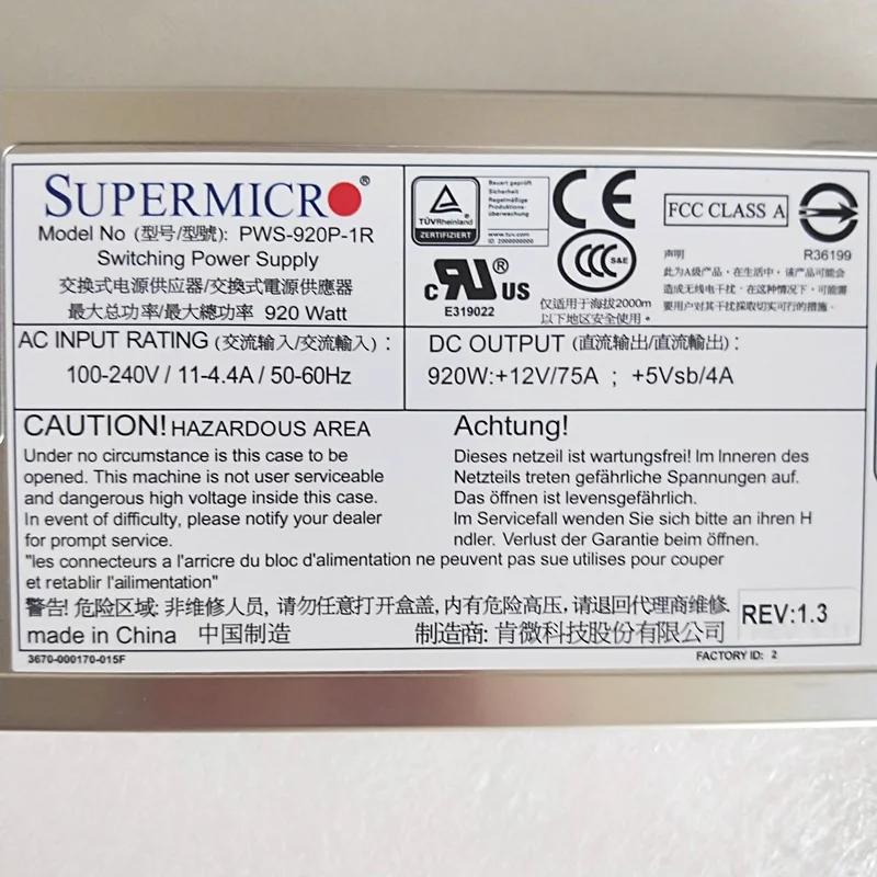 PWS-920P-1R 1U 920W блок питания для сервера