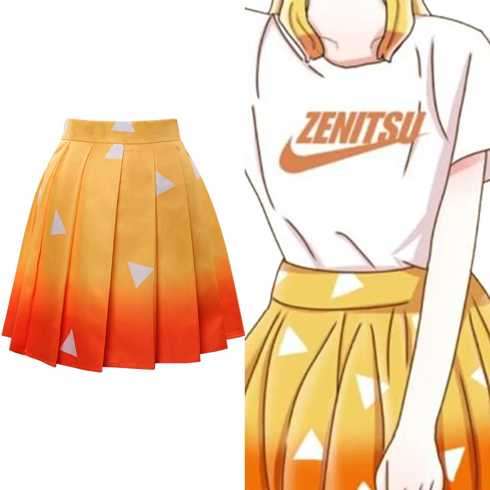 

Demon Slayer Agatsuma Zenitsu Cosplay Costume Pleated Skirt Halloween Carnival Suit