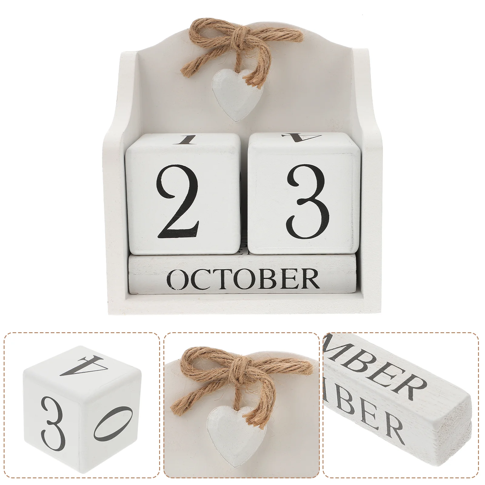 

Wooden Calendar Blocks Desk Calendar Perpetual Calendar Monthly Wood Cube Desktop Calendar Planner Photography Props ( White )