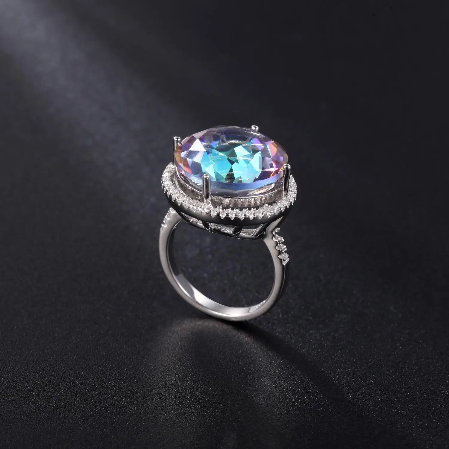 GEM'S BALLET 925 Sterling Silver Gemstone Rings Blueish Mystic Topaz Vintage Cocktail Ring For Women Party Jewelrt
