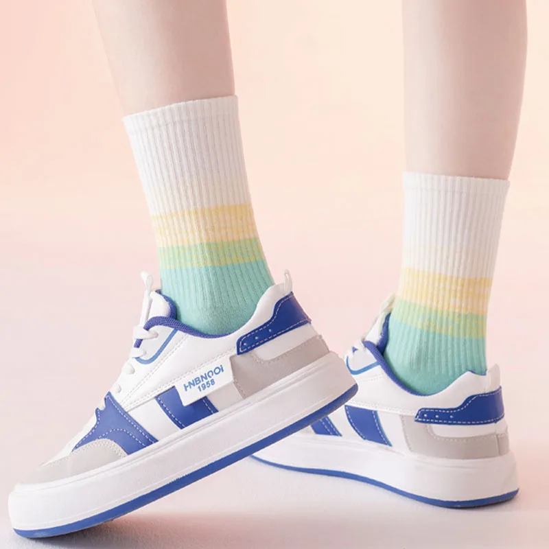 3pairs Gradient Color Socks for Women Breathable Cotton Sweat-absorbing Girls Sock Casual Comfortable High Quality Ankle Sox