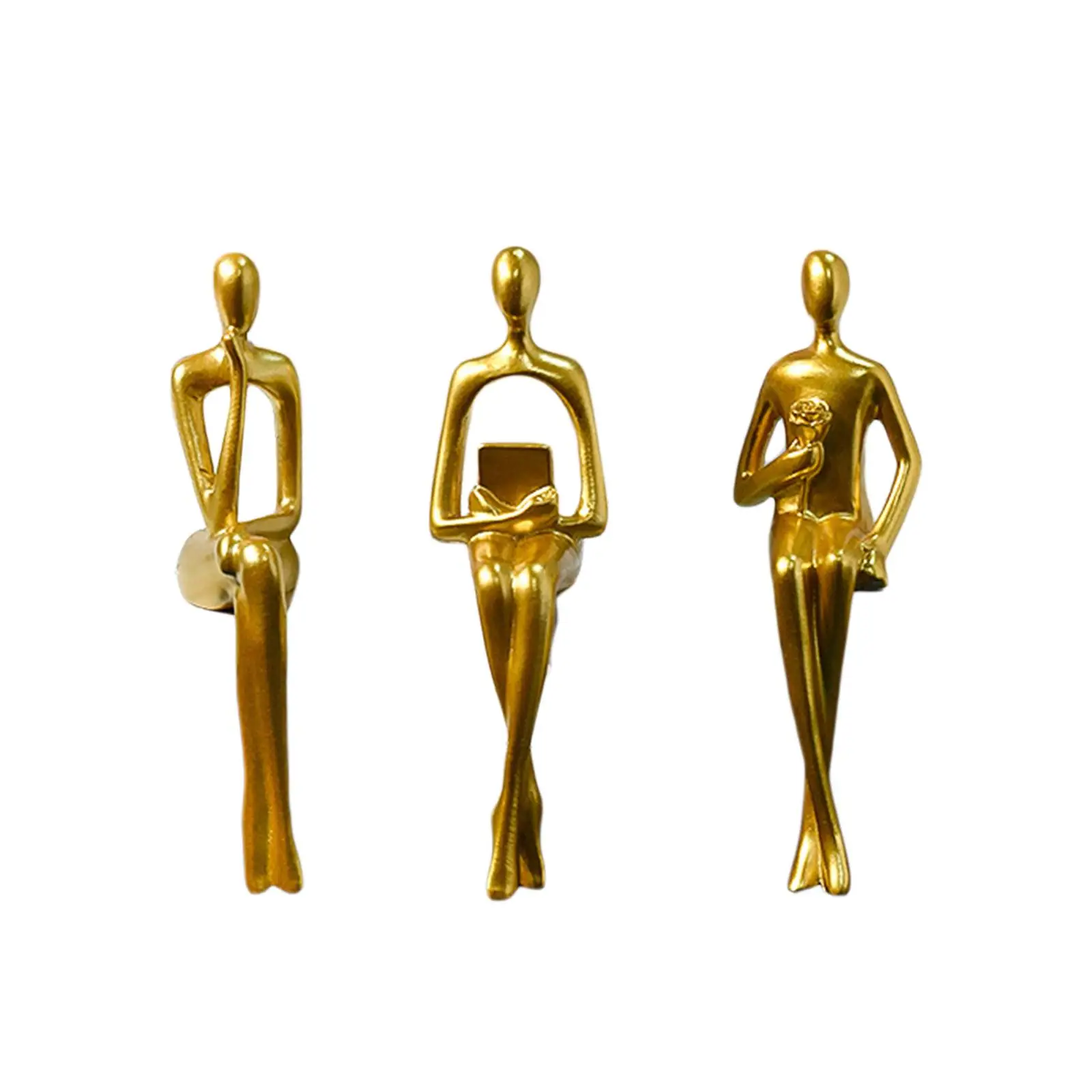 

3Pcs Sitting Thinker Statue Abstract Sculpture Creative Resin Crafts Figurine for Desktop Shelf Office Decor Accent Collectible