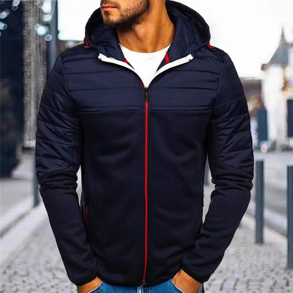 

Long Sleeve Stretchy Cold-resistant Fall Winter Drawstring Patchwork Color Men Hoodie Coat Hooded Sweatshirt for Work