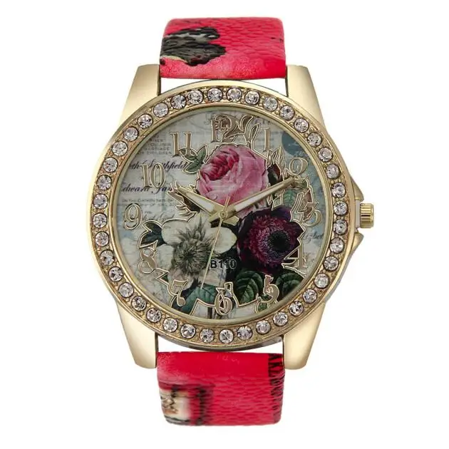 

Часы женские кварцевые с кожаным ремешком, модные элегантные дамские наручные часы с розовым узором, механические