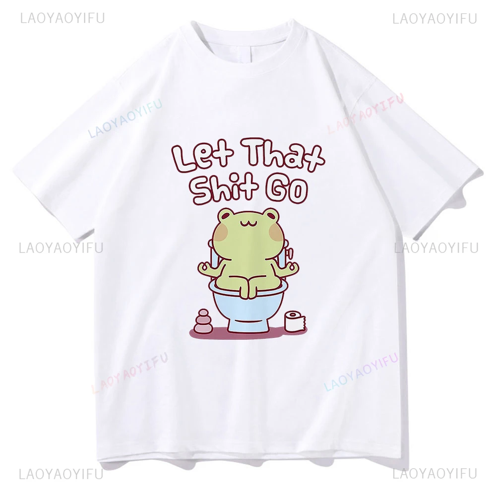 Забавная лягушка на унитазе футболки Let That Shit Go мужская и женская одежда