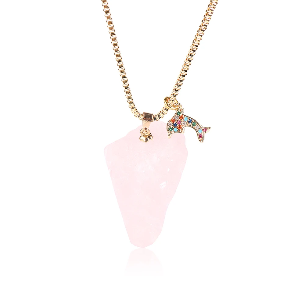 

Nabest Irregular Pink Crystal Raw Stone Colorful Zircon 18K Gold Plated Pendant Necklace Chain Adjustable Fashion Jewelry Women
