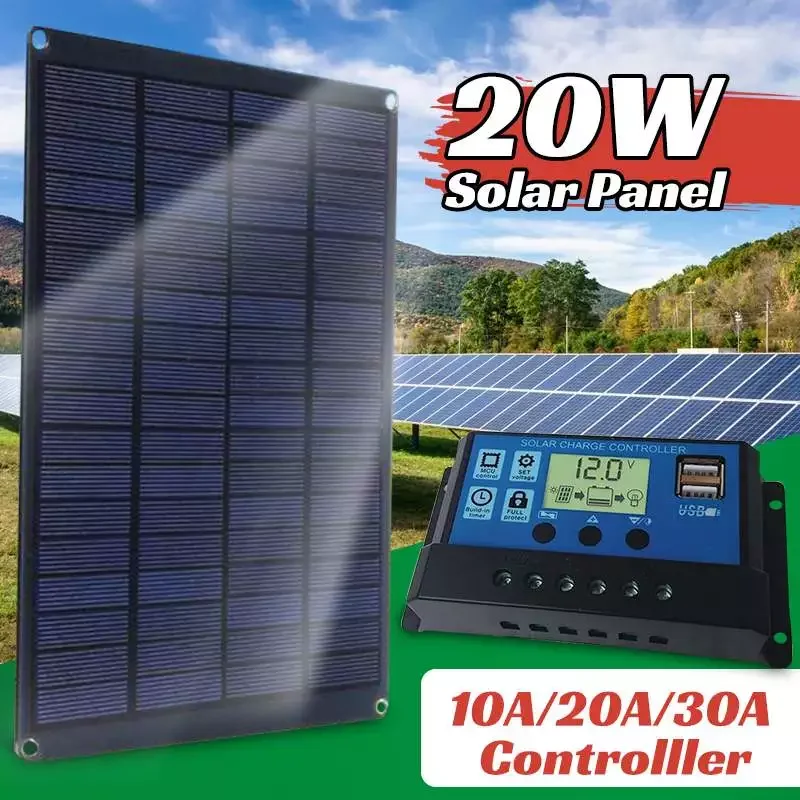 

20W 18V Solar Panel Kit Complete with Controller Portable Power Bank Solar Charger for Smartphone Charger Camping Car Boat RV