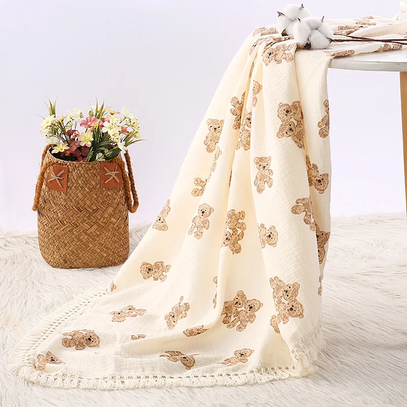 

Bear Pattern Baby Cotton Muslin Blanket Infant Swaddling Babies Bedding Accessories Baby Swaddle Wrap Baby Blankets Newborn