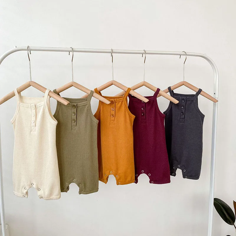 

Infant Baby Cotton Soft Romper Baby Boy Girl Summer Romper Clothes Toddler Baby Boy Girl Romper Sleeveless Pure Color Jumpsuit