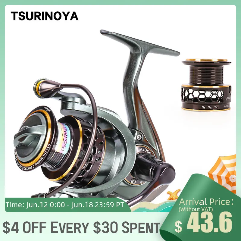 TSURINOYA 2 Spool Spinning Fishing Reel JAGUAR 1000 2000 3000 185G 6KG Max Carbon Drag Carp Saltwater Reel Bass Pike Wheel