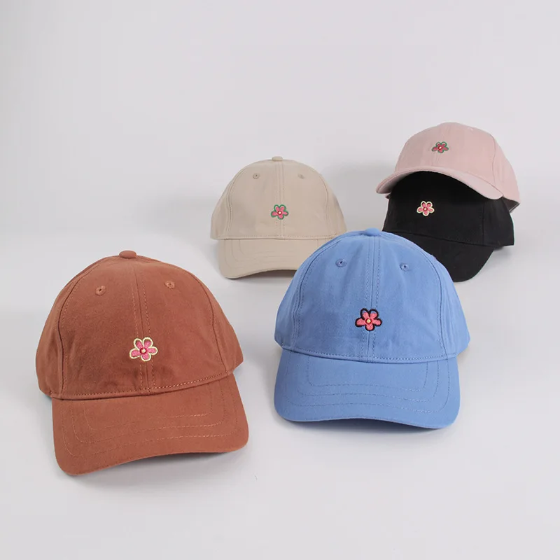 

New Embroidered Small Flower Peaked Cap Unisex Cute Solid Color Casual Shade Baseball Cap Cotton Breathable Dome Cap