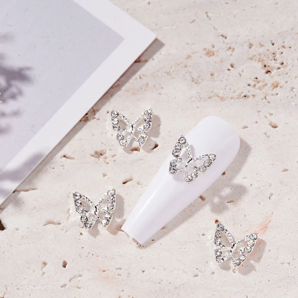 10pcs Butterfly Glitter 3D Nails Charms Jewelry DIY Alloy Butterfly Crystal Rhinestone Manicure Charm Nail Art Decorations 2022Y images - 6