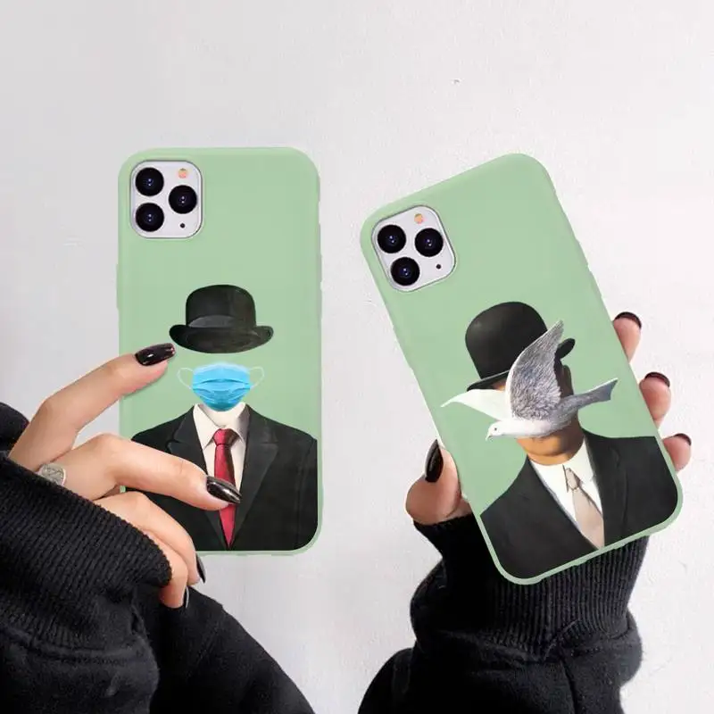 

Rene Magritte Phone Case for iPhone 11 12 13 Mini Pro Xs Max 8 7 6 6S Plus X XR Solid Candy Color Case