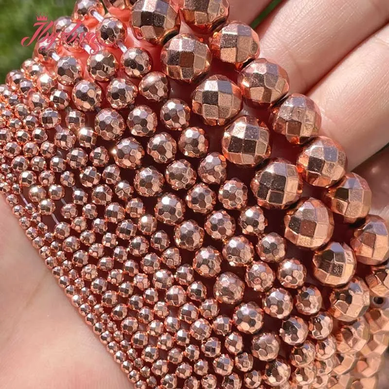 

2/3/4/6mm Natural Hematite Rose Gold Faceted Round Loose Stone Beads For DIY Necklace Bracelet Jewelry Making 15" Free shipping