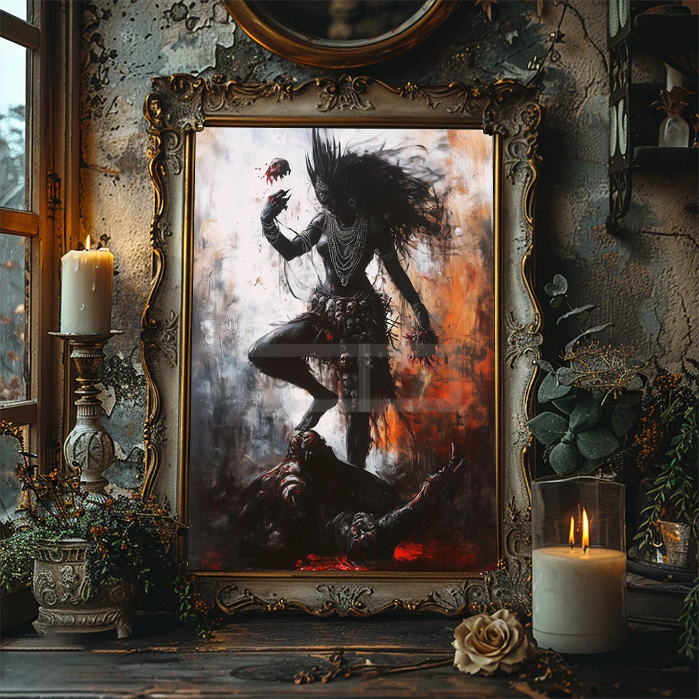 Индуистская богиня Кали Плакат Мата Медитирующие принты Холст Картина маслом