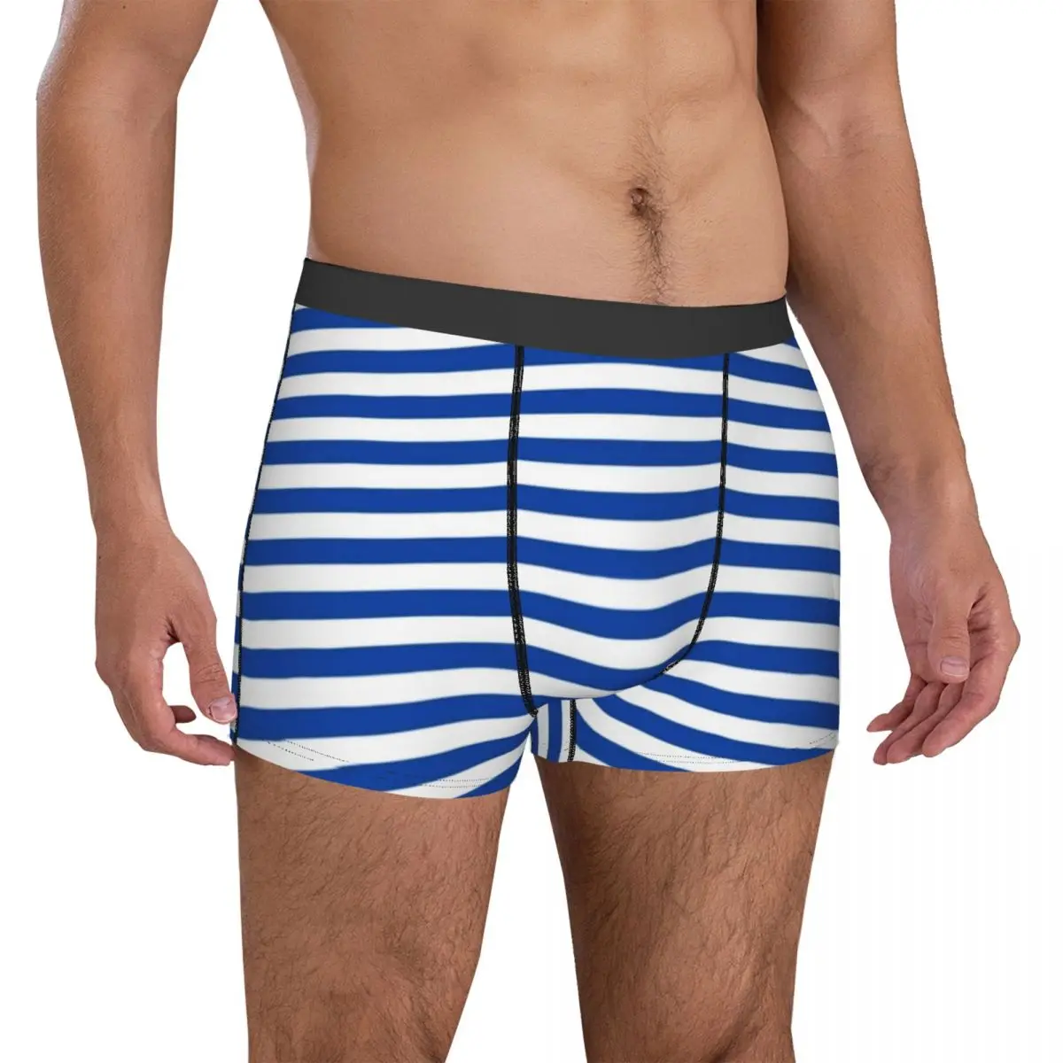 

Nautical Underwear Blue and White Vertical Stripes Males Panties Printed Funny Trunk High Quality Boxer Brief Plus Size