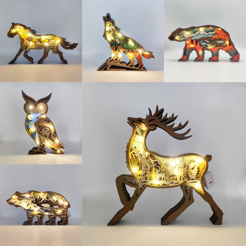 

LED Wooden Animal Shape Night Light Ornaments Christmas Kid Gift New Year 2024 Christmas Home Bedroom Decoration Navidad Noel