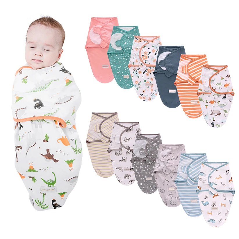 

3PCS Newborn Baby Cotton Sleeping Bags Extract Envelope Cartoon Swaddle Wrap Cocoon Sleep Blanket Infant Adjustable Bag for 0-6M