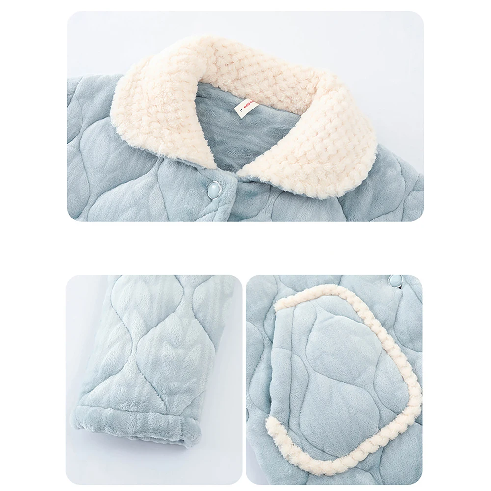 Warm Flannel Pajamas Female Winter 3-layer Thicken Pajama Sets for Women Casual Night Sleeping Clothes Comfortable Elastic Pants