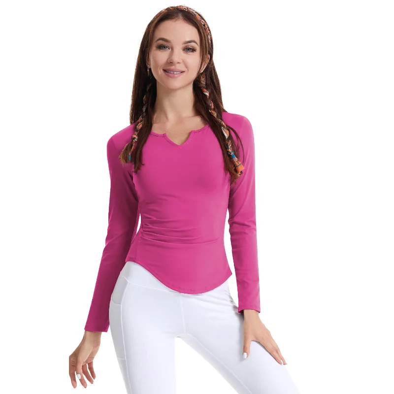 Women's yoga clothes new Fashion V Neck Long Sleeve Sportswear Breathable Workout clothes Outdoor Training Running Tight Tops