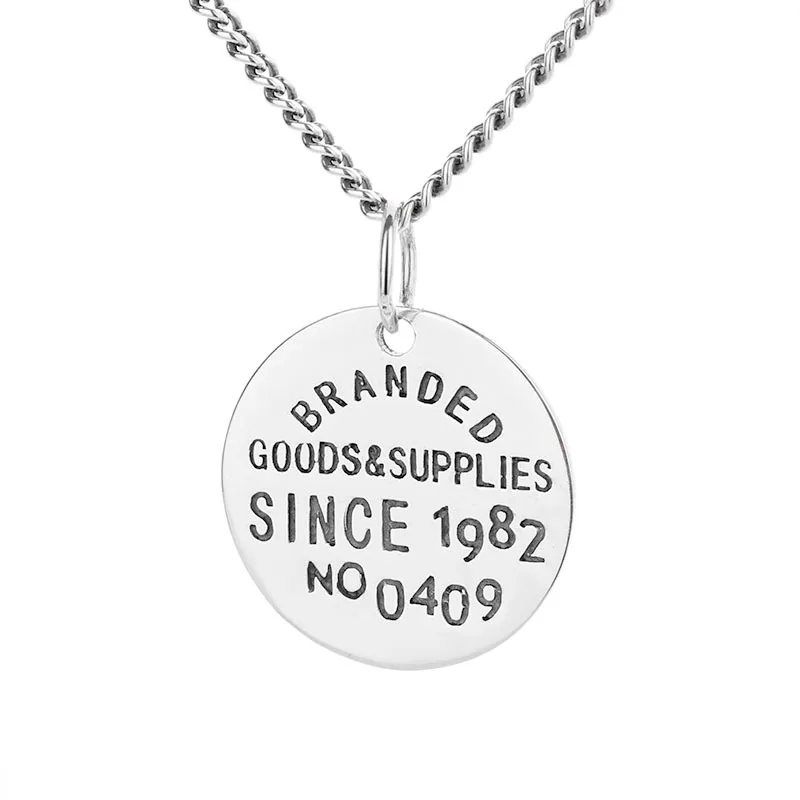 

S925 sterling silver 1982 English round tag pendant pendant handmade diy necklace bracelet material pendant
