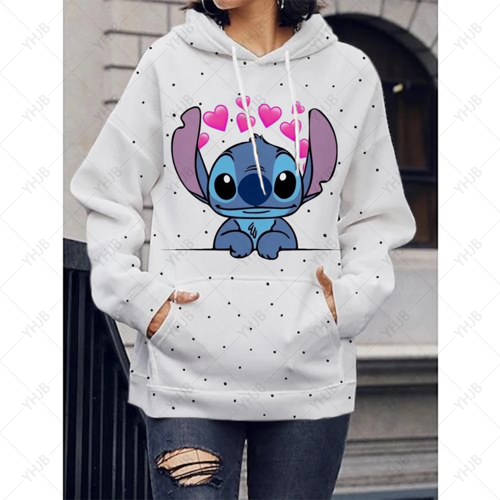 

90s Disney Lilo Stitch Funny Cartoon Winter Hoodies Women Harajuku Cute Stitch Anime Sweatshirt Manga Streetwear Hoody Female