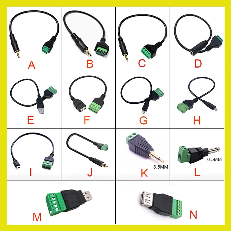Фото USB-мама Mini USB Type-C RCA «папа-мама» винтовая клемма стереоразъем разъем-адаптер кабель 3,5 мм 6,5 мм пост №1