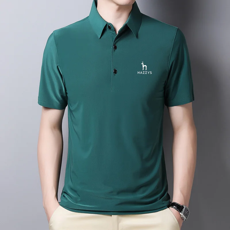 Hazzys New Summer Men's Golf T-shirt Casual Thin Turn-down Collar Polo Shirt Short-sleeved Solid Color Men  Top