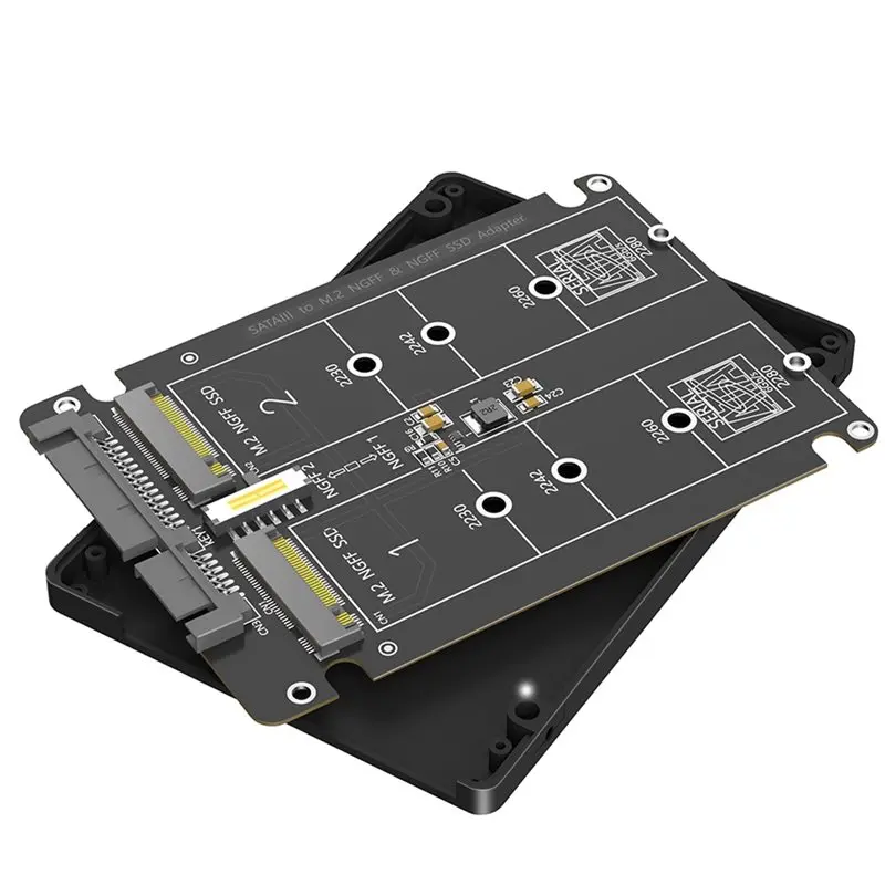 Фото Карта-конвертер интерфейса ASMA-Dual M.2 B Key SSD в 2.5 SATA3 с пластиковым корпусом для замены HDD в ноутбуках и настольных ПК №1