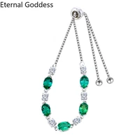 jewellery simple design silver 925 oval shape emerald gemstone bracelets for women luxury length adjustable